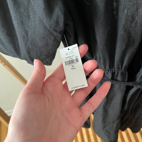 NWT Black Old Navy Linen Blend True Wrap Mini Dress with Puff Sleeves - Picture 6 of 7